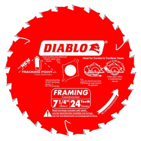 Diablo Diablo Tracking Point 7-1/4 in. D X 5/8 in. TiCo Hi-Density Carbide Framing Saw Blade 24 teeth 3 pk D0724X3